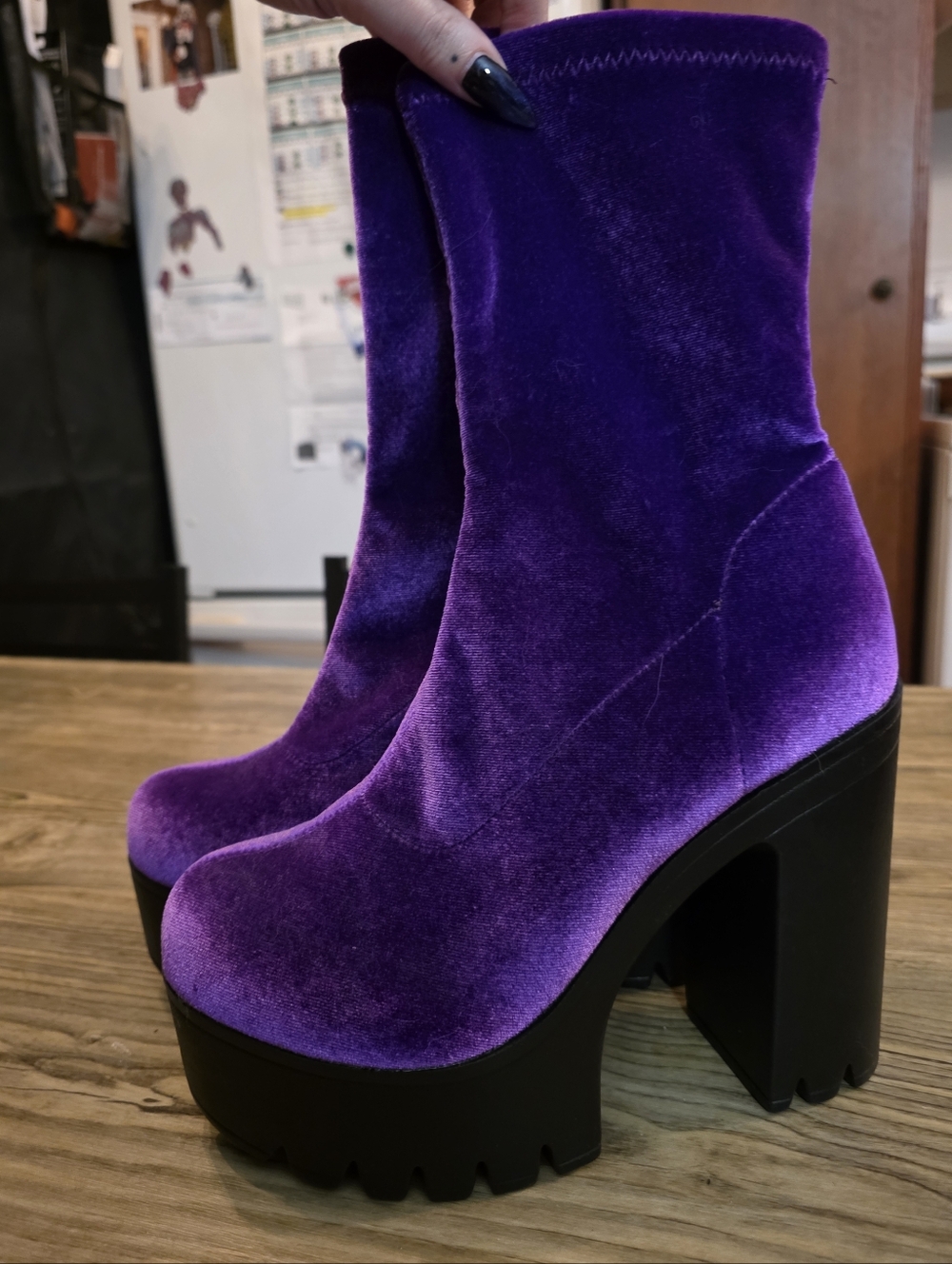 ​✨ STUNNING Purple Velvet Platform Boots | 5" Block Heel | Size 38 (US 7.5)